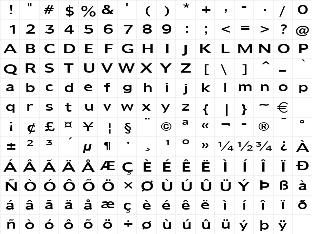 AdamsWide Normal  glyph index