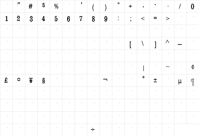 ConsortMediumCondensedTab Regular  glyph index