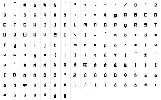 BlockHead Fat  glyph index