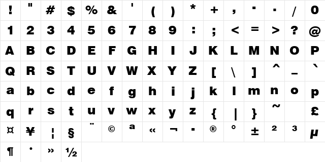 Swis721Greek Blk BT Black  glyph index