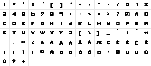 POKERFACE Regular  glyph index