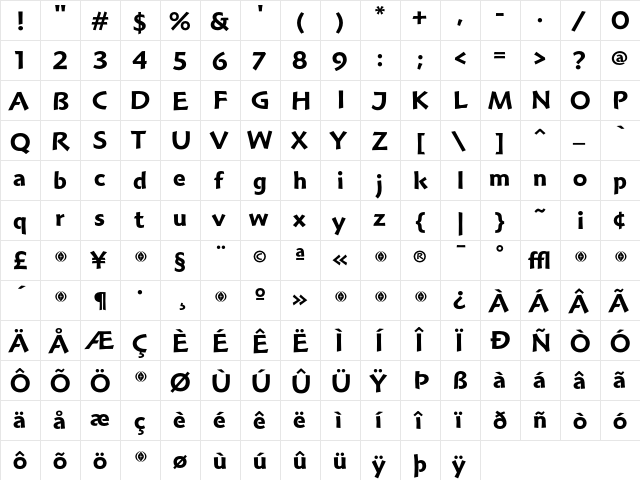 Hoffmann Bold  glyph index