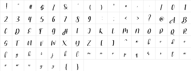 Stranggi FREE Regular  glyph index
