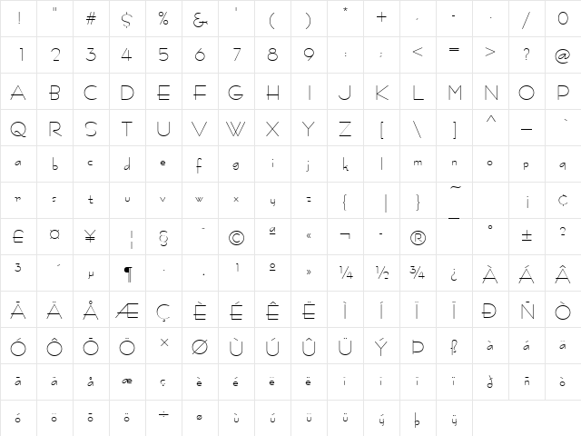 Bernhard Becker Fashion Regular  glyph index