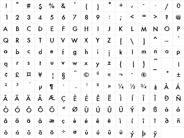 DTCDirtyM18 Regular  glyph index