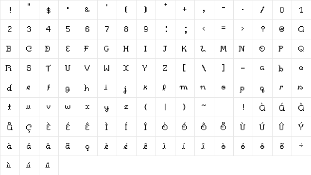 PixelitoCM Medium  glyph index