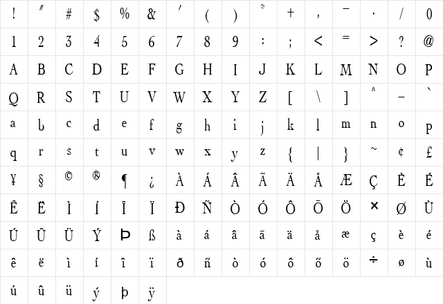 FZ ROMAN 15 Normal  glyph index