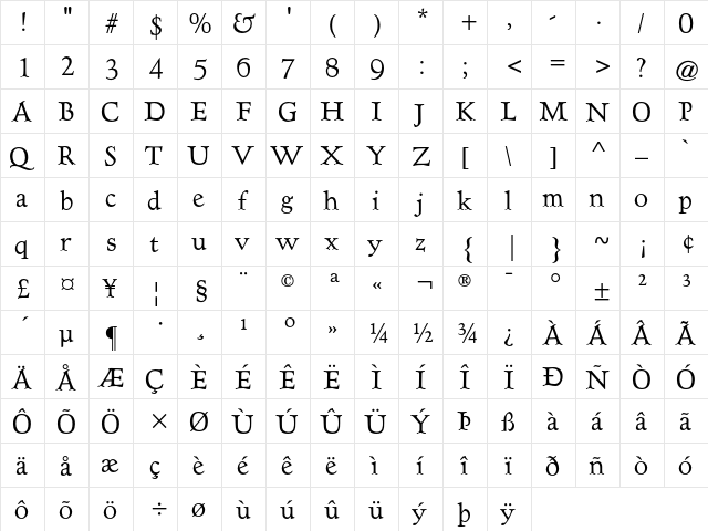 Hadriano AT Light Regular  glyph index