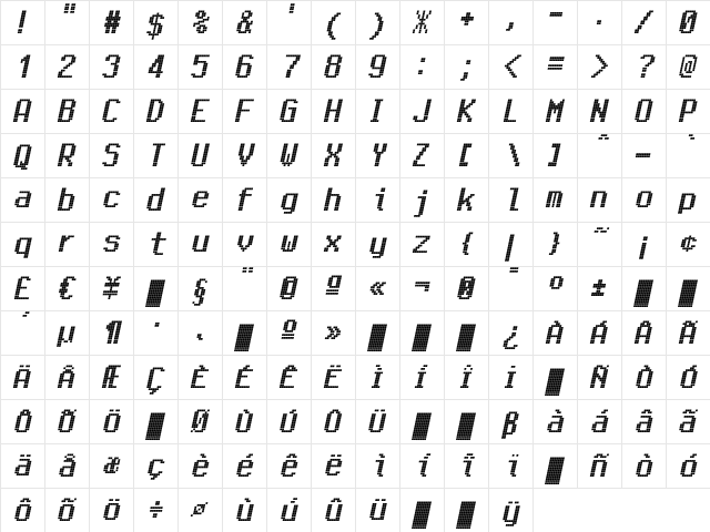 CallFiveL-Italic Regular  glyph index