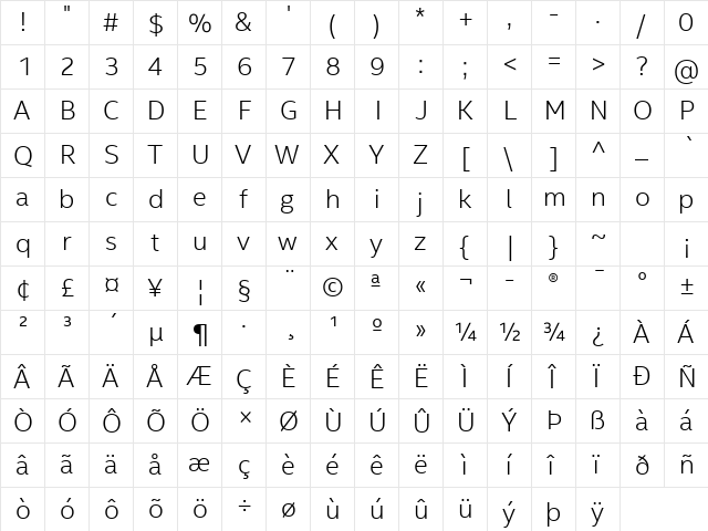 Intel Clear Light Regular  glyph index