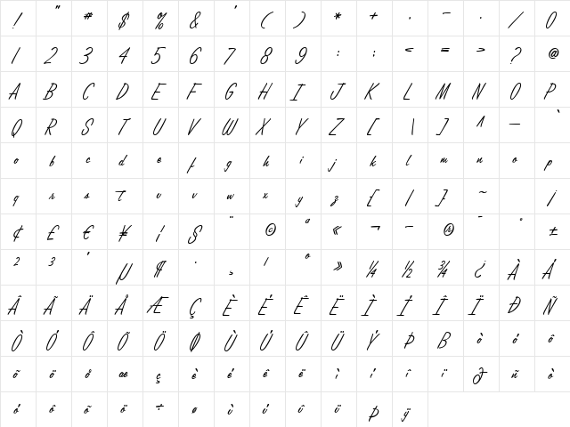 Lamplighter Script Regular  glyph index