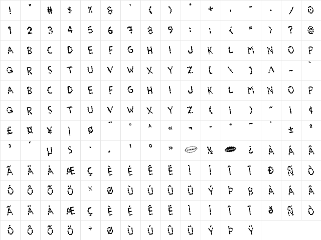 Blood Drenched Rotated Regular  glyph index