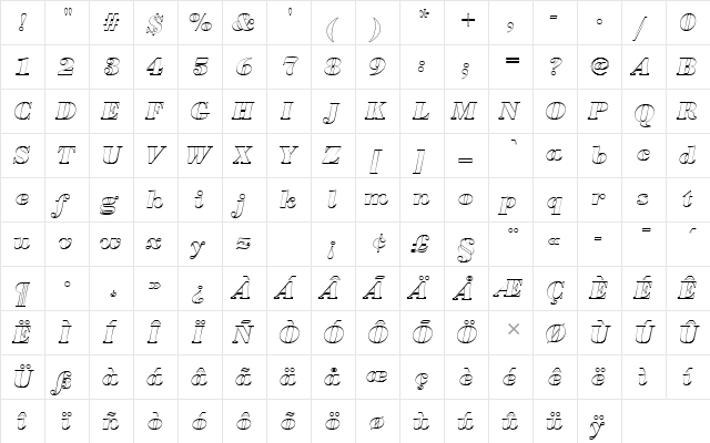 BodoniAntTBolItaOu1 Regular  glyph index