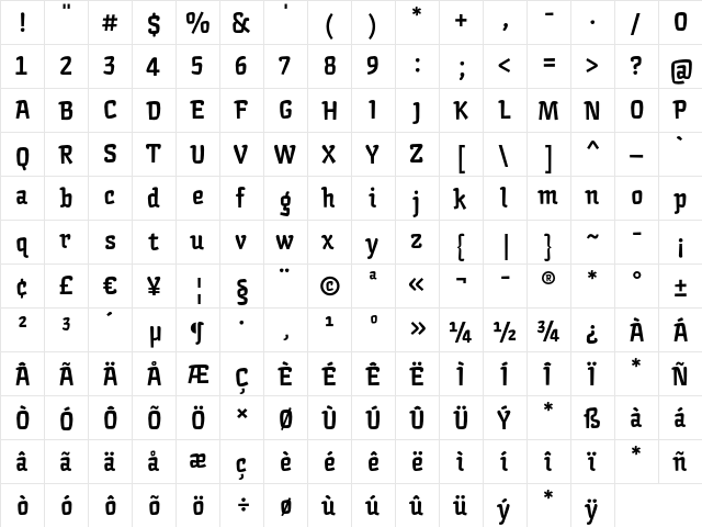 Arctic Black  glyph index