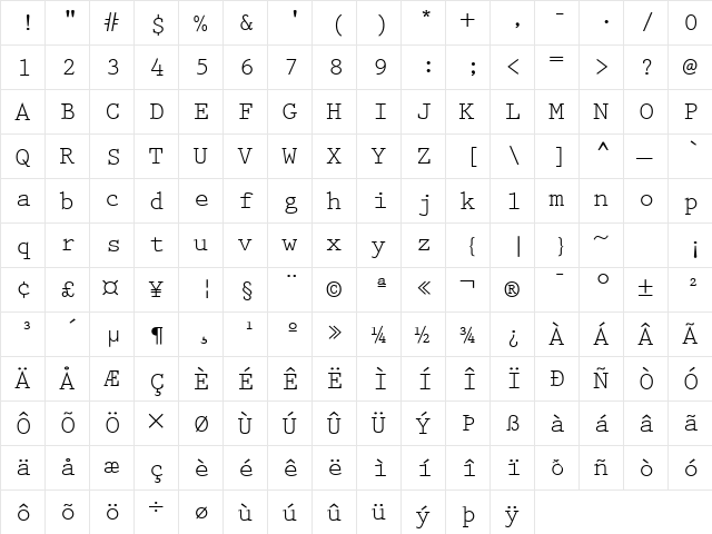 Prestige Elite Normal  glyph index