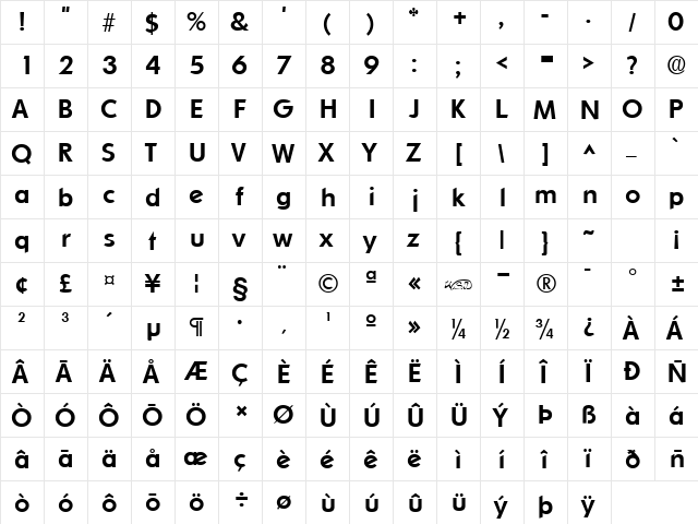 Sharnay Bold  glyph index