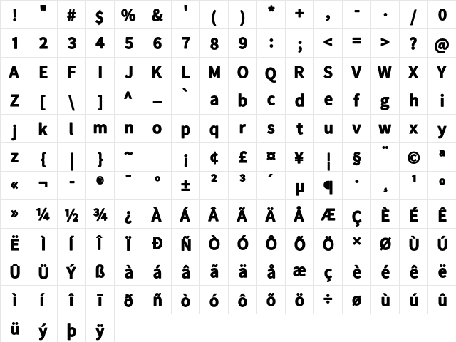 Falling Sky Blk  glyph index