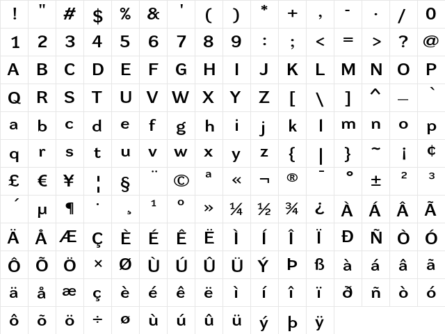 DynaGrotesk LXE Bold  glyph index