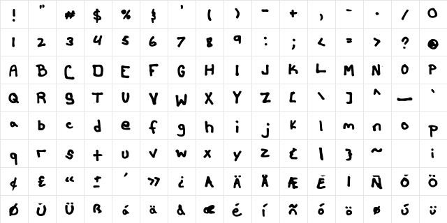 Thick N Ginch Medium  glyph index