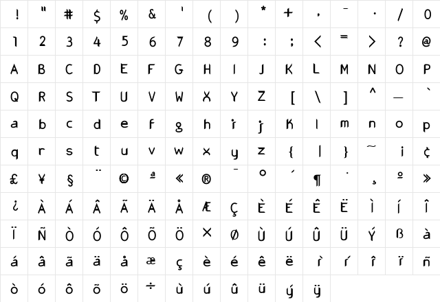 Gonza Bold  glyph index