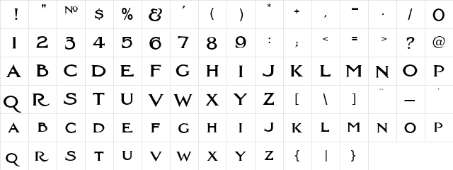 LHF Modern 1908 Regular  glyph index