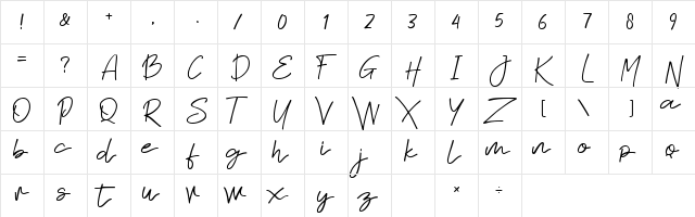 Sabina Regular  glyph index