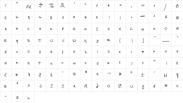 MouseGrafitty Regular  glyph index