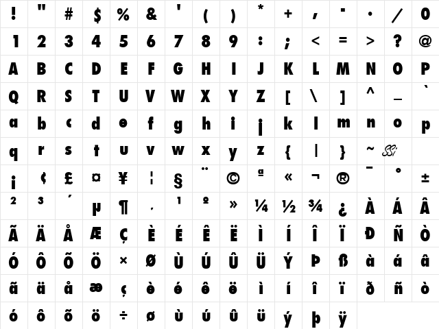 Kudos Black Condensed SSi Extra Bold Condensed  glyph index