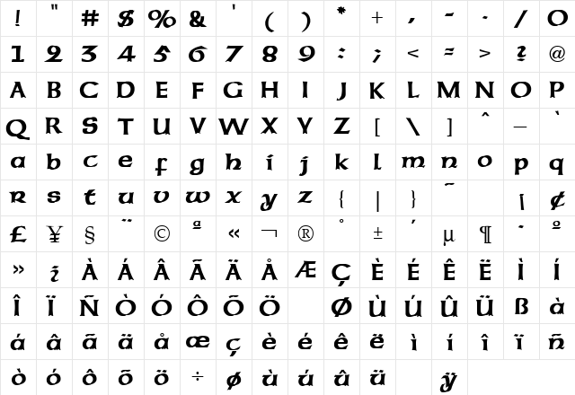 American Uncial Bold  glyph index