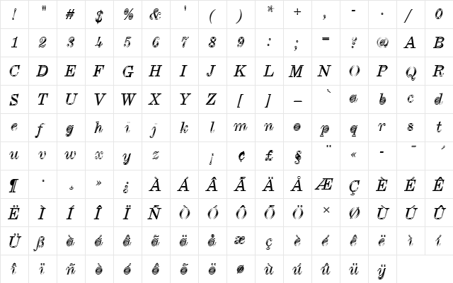 CenturyExpTRegItaIn1 Regular  glyph index