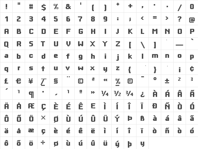 BigDots Regular  glyph index