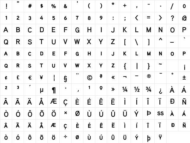 Aaux ProBold SC Regular  glyph index