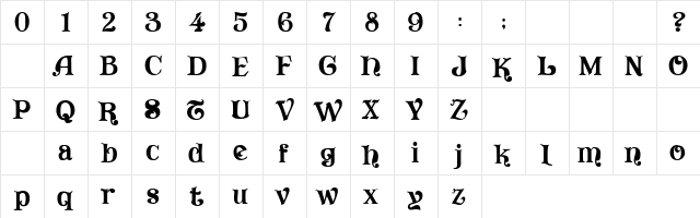 Bombay Vikings Regular  glyph index
