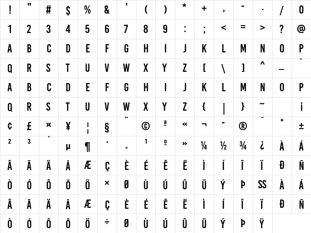 Bebas Kai Regular  glyph index