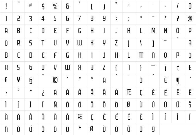 MorganPoster Regular  glyph index