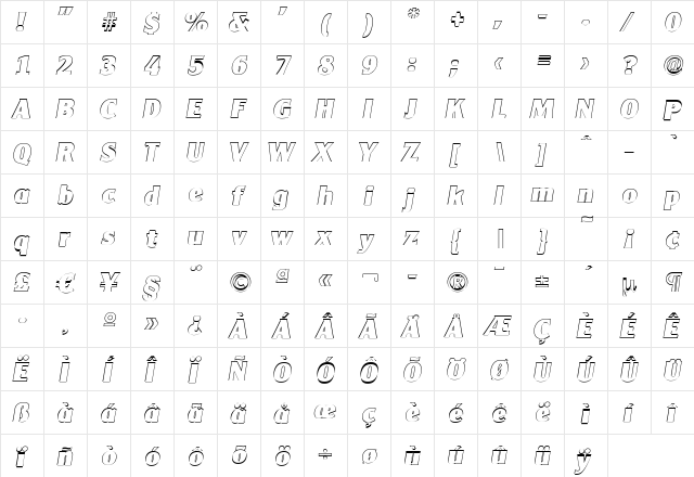AlexanderBeckerOutline-Heavy Italic  glyph index