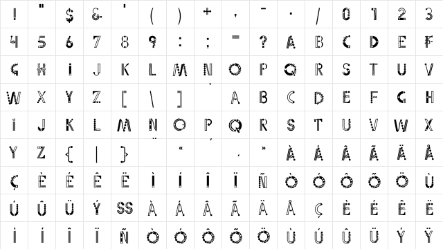 LTPartyTime Regular  glyph index