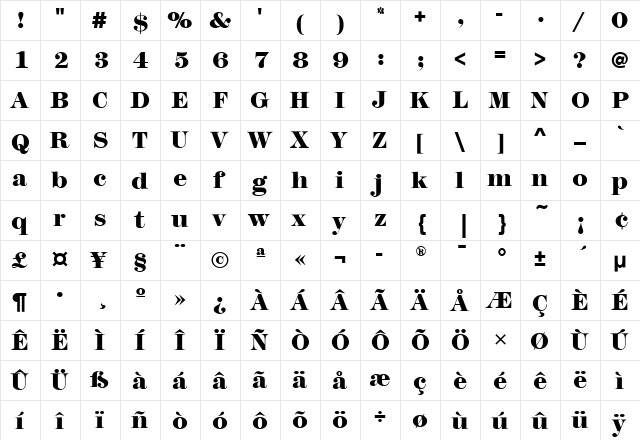 ModernTwoSixtnMdITC Heavy  glyph index