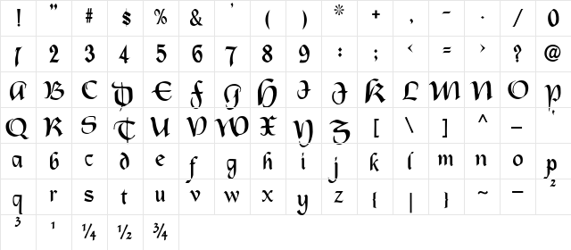 Castiglione Regular  glyph index
