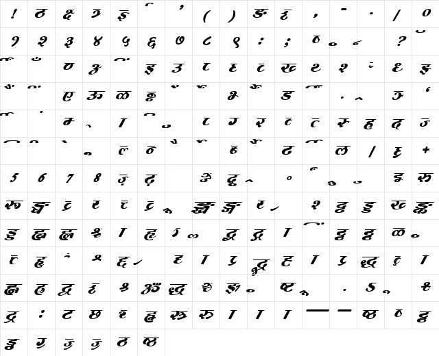 AkrutiDevKailas BoldItalic  glyph index