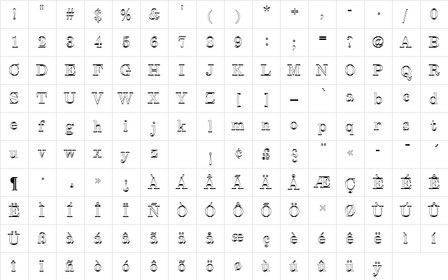 CenturyExpTRegOu1 Regular  glyph index