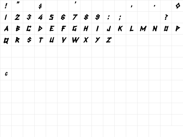 Rockmaker italic Italic  glyph index
