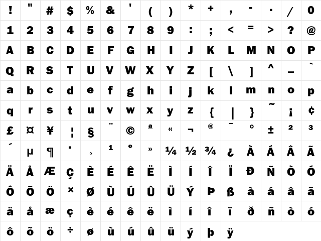 FranklinGothicEF Heavy  glyph index