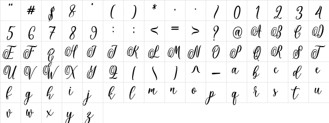 theella Regular  glyph index