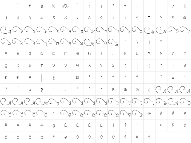 MazurkaNF Regular  glyph index