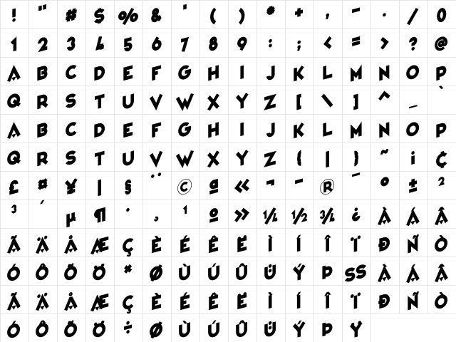 Variet頃abaret Regular  glyph index