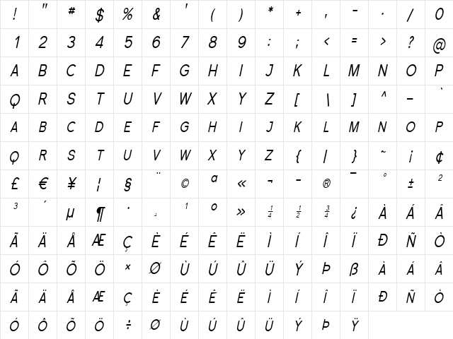 Florencesans SC Cond Italic  glyph index