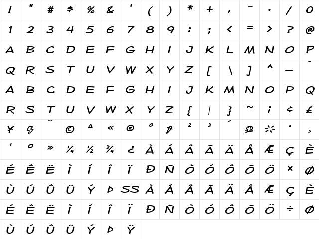 Heroid Regular  glyph index