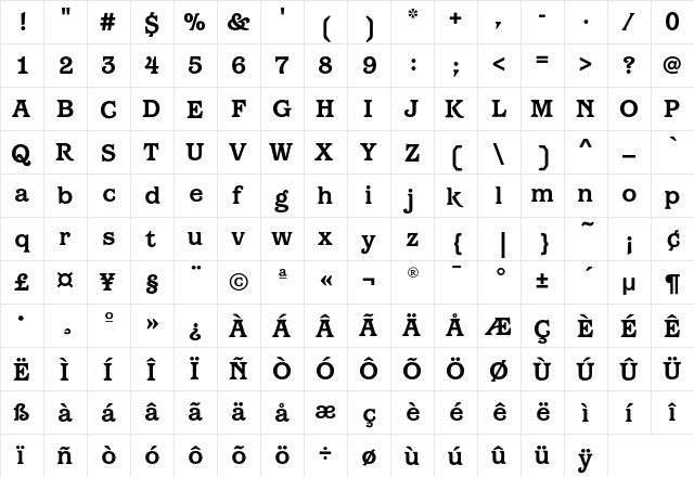 BarcelonaEF-Bold Regular  glyph index