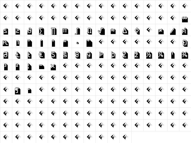 Jigger-RoundedExp Regular  glyph index